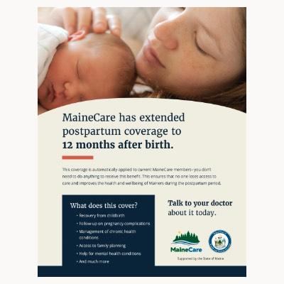 Photo of the first page of the MaineCare Postpartum Coverage Expansion flyer