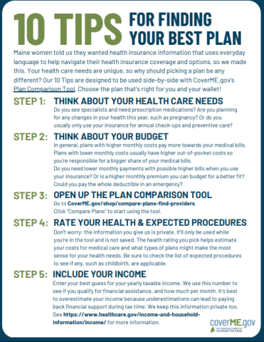 First page of 10 Tips for Finding Your Best Plan two-pager resource