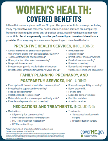 Women's Health Covered Benefits resource