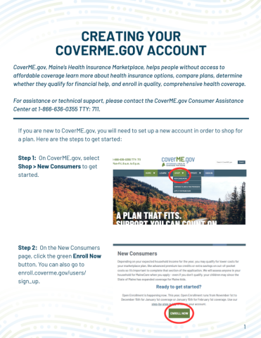 First page of creating your CoverME.gov account resource