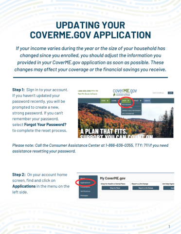First page of updating your CoverME.gov application resource