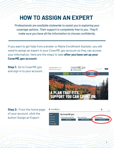 first page of how to assign an expert guide for coverme.gov