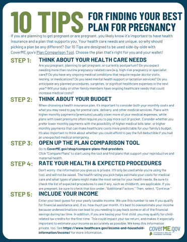 First page of Maternal Health 10 Tips for Finding Your Best Plan resource