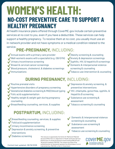 Maternal Health Women's Health Covered Benefits resource
