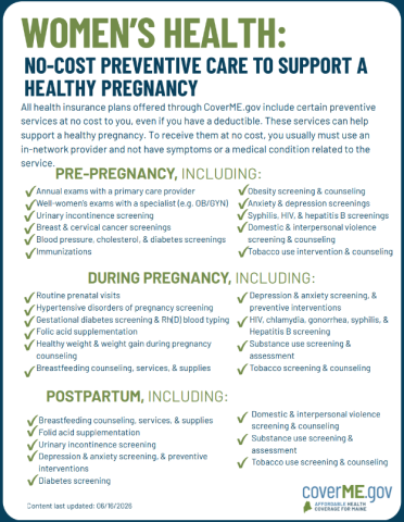CoverME.gov-Maternal Health-Women_s Health Covered Benefits Flyer